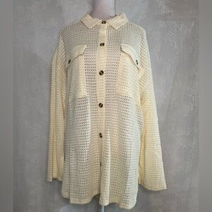 Cream Button-Up Waffle Knit Shirt